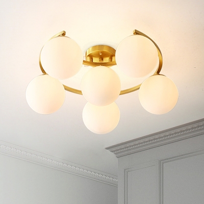 Bubble Cream Glass Flush Mount Lighting Modern 3/6-Light Brass Ceiling Light for Kitchen