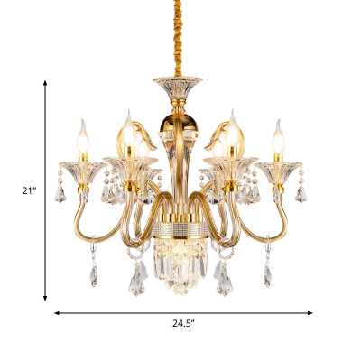 Candelabrum Lobby Ceiling Chandelier Traditional Crystal 6/8-Bulb Gold Hanging Light Fixture