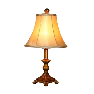 Candlestick Resin Table Lamp Vintage 1 Head Living Room Night Light with Khaki Flared Lampshade
