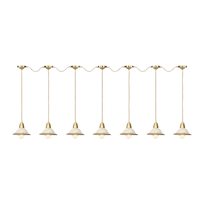 Ceramics Scalloped Multi Light Pendant Traditional 3/5/7-Bulb Dining Room Series Connection Pendulum Lamp in Gold