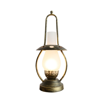 Coastal Lantern Table Lamp 1-Head Frosted Glass Desk Lighting in Brass for Living Room