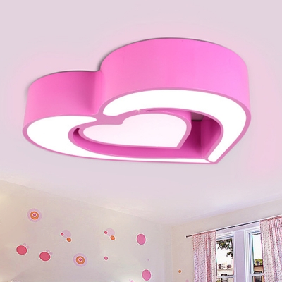 Contemporary Loving Heart Flush Light Fixture Acrylic Bedroom LED Ceiling Flush Mount in Blue/Red/Pink