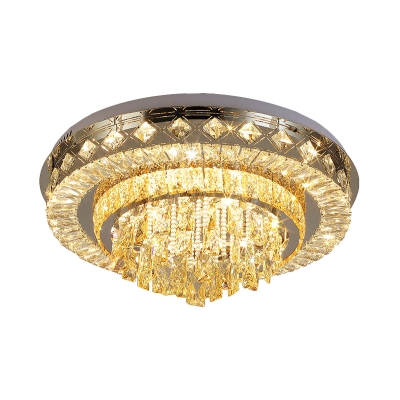 Contemporary Round/Flower Flushmount LED Faceted Crystal Ceiling Flush Mount Light in Chrome