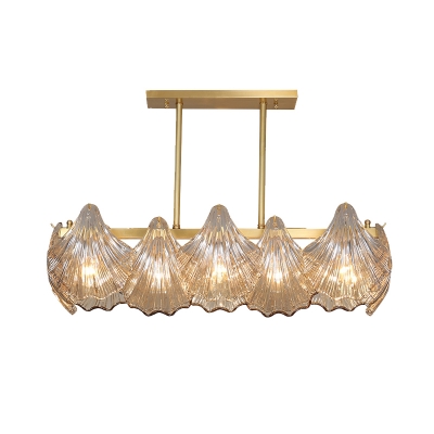 Contemporary Shell Island Lighting 8-Head Crystal Ceiling Pendant Lamp in Brass over Table