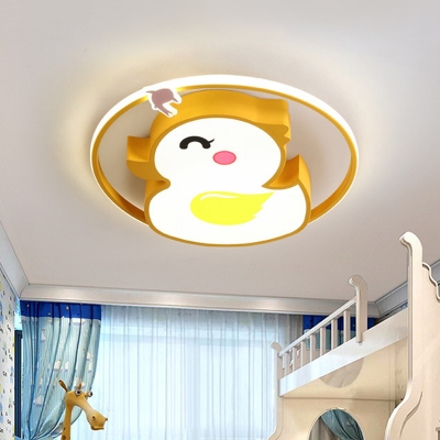 Cute Duck Acrylic Flush Lighting Cartoon LED Yellow Flush Mount Lamp Fixture for Kids Room