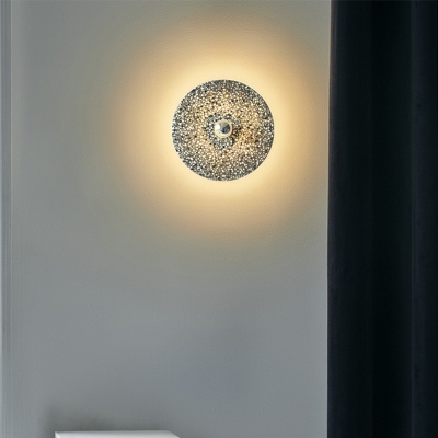 Designer Style Plate Wall Sconce Light Terrazzo 1-Bulb Corridor Wall Mounted Lamp in Beige/Lake Blue