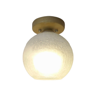 Dome Foyer Mini Ceiling Light Frosted White Crackle Glass 1 Bulb Simple Flush Mounted Lamp