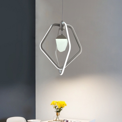 Dual Pentagon Frame Hanging Lamp Modernist Acrylic White LED Suspension Pendant with Ellipsoid Design