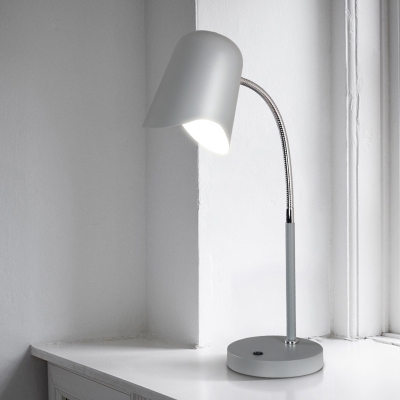 Flexible Gooseneck Iron Table Lamp Macaron Single-Bulb Black/Grey/Blue Nightstand Light with Waveform Lampshade