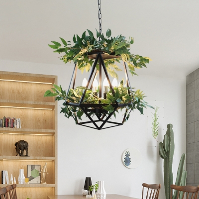 Geometric Cage Iron Chandelier Warehouse 3 Lights Dining Table Plant Ceiling Pendant in Black