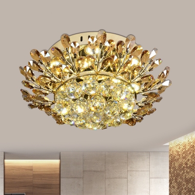 Gold Branch Flush Light Contemporary Cognac and Clear Crystal LED Bedroom Flush Mount Spotlight