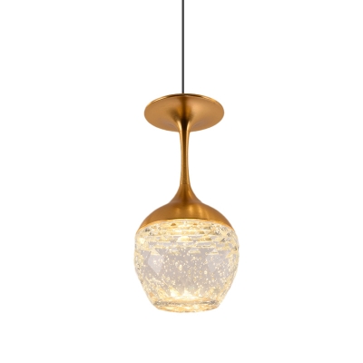 Gold LED Suspension Light Art Deco Clear Crystal Glass Wine Glass/Bottle Shape Hanging Ceiling Lamp