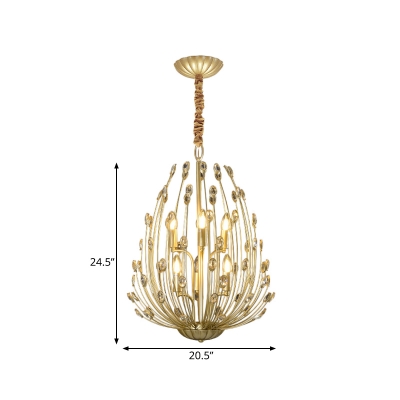 Gold Lotus-Like Chandelier Modernist K9 Crystal 6 Lights Dining Hall Ceiling Pendant Lamp