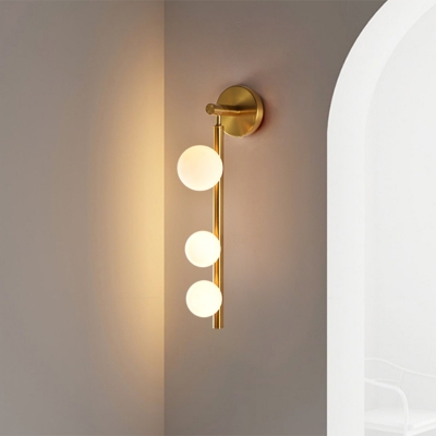 Gold Vertical Wall Lighting Ideas Postmodernist 3 Heads Metal Sconce with Orb Opal Glass Shade