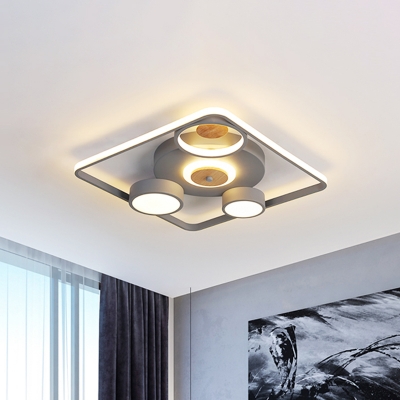 Grey Square Frame Flush Lighting Minimalist LED Acrylic Flush Mount Ceiling Lamp for Bedroom