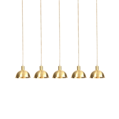 Industrial Domed Multi Light Pendant 3/5/7-Light Metal Tandem Hanging Ceiling Lamp in Gold