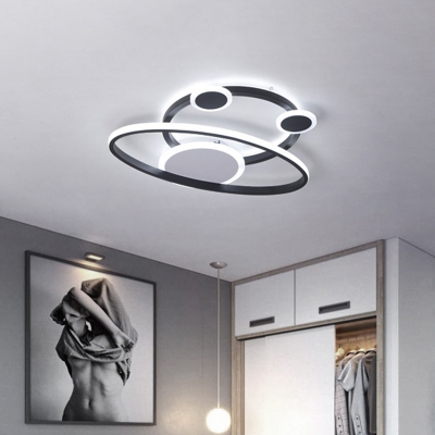 LED Living Room Ceiling Lighting Minimalist Black Flushmount with Orbit Acrylic Shade in Warm/White Light