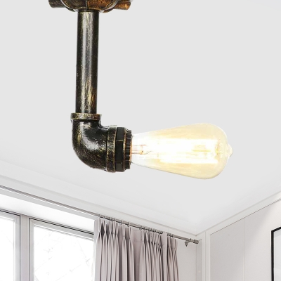 Metal Bronze Finish Semi Mount Lighting Pipe 1-Bulb Industrial Flush Ceiling Lamp Fixture