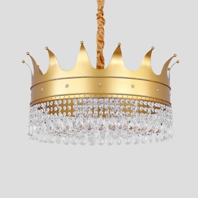 Metal Crown Shape Hanging Lighting Contemporary 4 Heads Living Room Chandelier Lamp with Crystal Accent in Gold
