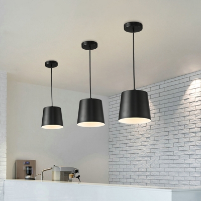 Mini Tapered Drum Drop Pendant Simple Iron Single Kitchen Suspension Lighting in Black with Recessed Diffuser
