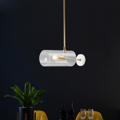 Minimalist Pipe Pendant Ceiling Light Clear Glass 1-Light Dining Table Suspension Lamp in Brass