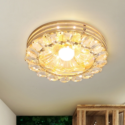 Minimalist Round/Square Flush Mount Clear Crystal Block LED Ceiling Mounted Light in Gold for Foyer