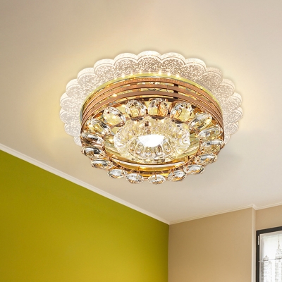 Modern Ruffle Edge Ceiling Lamp Clear Crystal LED Flush Mount Recessed Lighting in Gold
