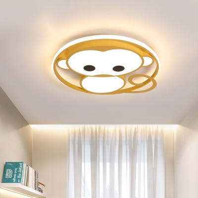 Monkey Shape Flush Mount Cartoon Acrylic Kids Room LED Ceiling Lamp Fixture in Blue/Yellow