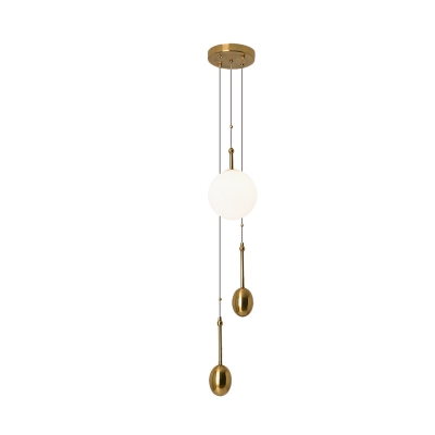 Opal Glass Ball Ceiling Light Fixture Modernist 1 Light Hanging Lamp Kit with Dual Gold Modo Deco