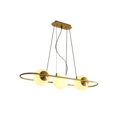 Oval Ring Ceiling Chandelier Post Modern Metal 3 Heads Brass Pendant Light with Globe Frosted Glass Shade