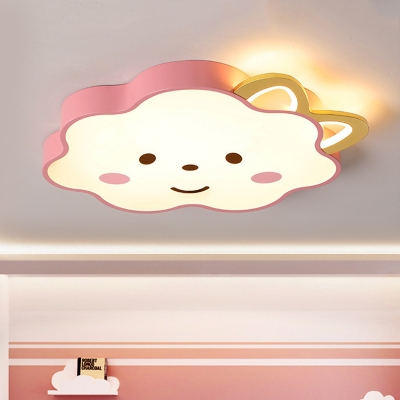 Pink Cloud Shaped Flush Mount Ceiling Lamp Cartoon Style Acrylic LED Flush Mount Fixture for Nursery in White/3 Colors Light