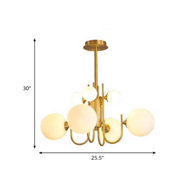 Postmodern Bubble Frosted White Drop Lamp 8 Heads Chandelier Light Fixture in Brass