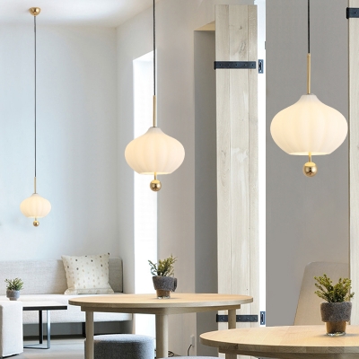 Pumpkin Coffee House Pendant White Glass 1-Light Modernist Hanging Ceiling Light with Brass Modo Deco