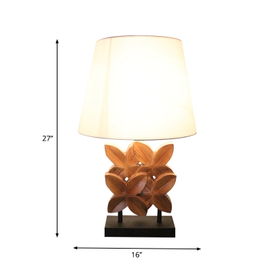 Resin Pedals Night Lamp Country Style Single Hotel Table Lighting with Cone Fabric Shade in White