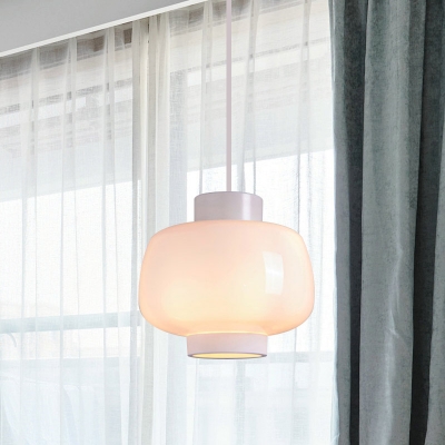 Retro Ceiling Hanging Lantern Smoke/Cream/Cognac Glass 1 Bulb Living Room Pendant Light Kit in Black/White