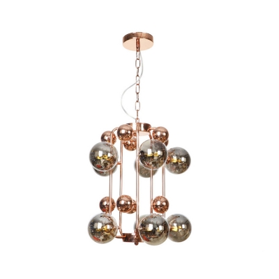 Rose Gold 2 Tiers Bubble Chandelier Modern Style 10 Bulbs Amber/Smoke Glass Hanging Lamp