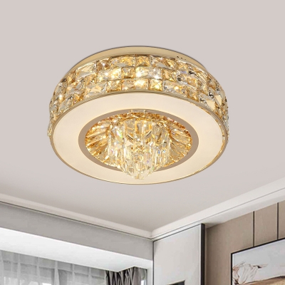 

Simple Circular Flush Mount Spotlight Beveled K9 Crystal LED Ceiling Light Fixture in Gold, HL620945