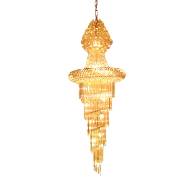 Spiral Crystal Chandelier Lighting Contemporary 14 Bulbs Stair Hanging Ceiling Light in Gold