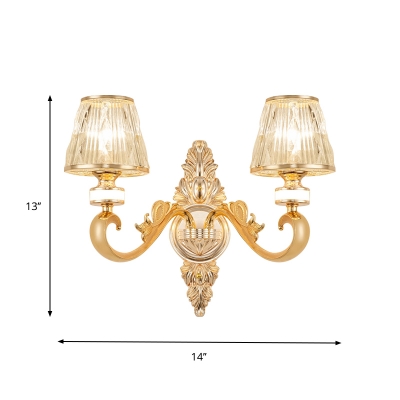 Tapered Crystal Sconce Light Fixture Modernism 1/2-Head Bedroom Wall Mount Lamp in Gold