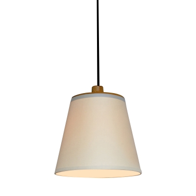 White Barrel Pendant Lighting Simple 1 Head Fabric Hanging Lamp kit with Wood Top