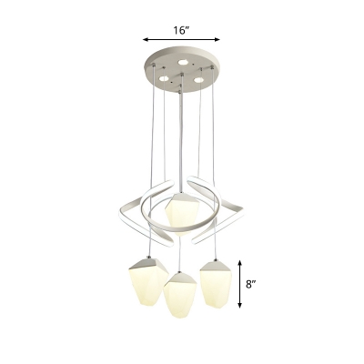 White Geometric LED Ceiling Pendant Modernist 4 Bulbs Acrylic Cluster Hanging Light with Twisting Deco for Dining Room