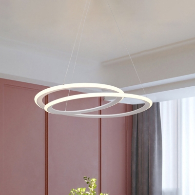 White Loop Ceiling Chandelier Simple LED Acrylic Pendant Light Fixture in Warm/White Light