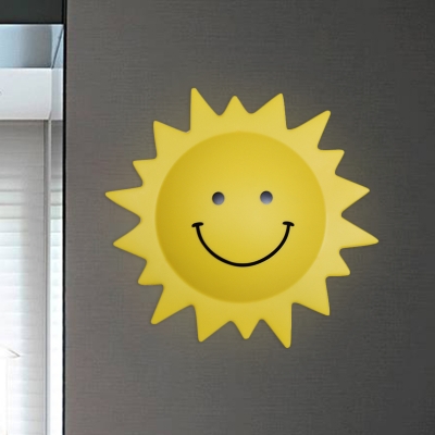 Yellow Sun Shaped Wall Sconce Light Cartoon LED Plastic Wall Mount Lamp for Child Bedroom
