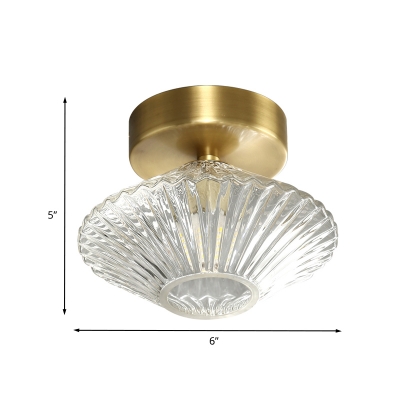 1 Head Bedroom Semi Flush Lighting Modernist Gold Flushmount with Diamond Clear Prismatic Glass Shade