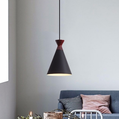 1 Light Bedside Down Lighting Modern Black/Grey/White Finish Pendant Lamp with Flared Metal Shade