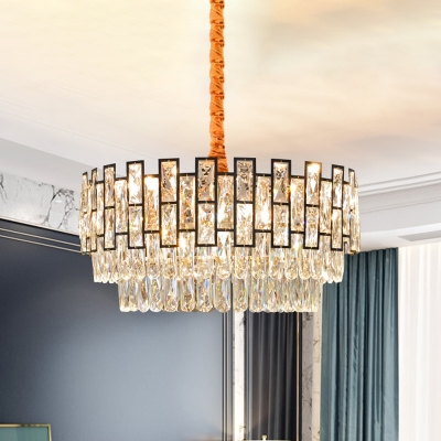 3-Tier Round K9 Strip Crystal Chandelier Traditional 5 Lights Bedroom Ceiling Pendant Lamp in Gold