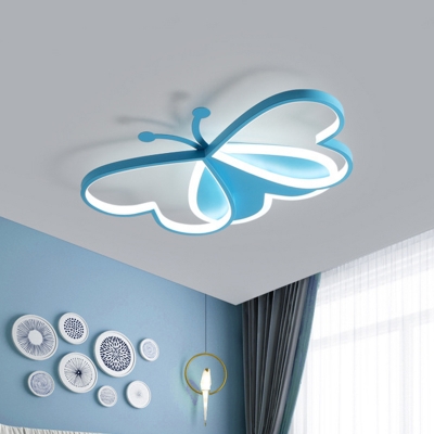 Acrylic Butterfly Flush Mount Lighting Creative LED Ceiling Light Fixture in Pink/Blue for Bedroom