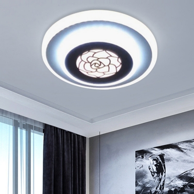 Acrylic Circle Ceiling Mounted Fixture Modernism LED Flush Lighting in White with Rose Pattern