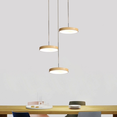 Acrylic Round LED Multi Light Pendant Modern 3/5 Heads Wood Ceiling Suspension Lamp over Table