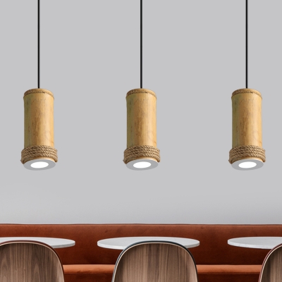 Bamboo Light Brown Hanging Light Cylinder 1 Light Industrial Style Ceiling Pendant for Dining Room